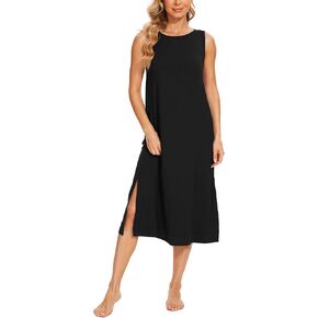 Bamboo Viscose Sleeveless Nightgowns for Women Soft Summer Crew Neck Pajama Dress