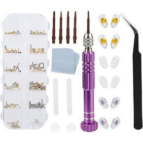 Upgraded Magnetic Eyeglass Repair Toolkit with Storage Case, Eyeglass Repair Screw Set with Screwdriver, Eyeglass Screws, Nose Pads Ear Pads and Tweezers for Repairing Many Types of Eyeglasses