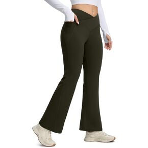 Seamaid Women's Fleece Lined Pants 30" Water Resistant Crossover Flare Leggings Winter Bell Bottom Yoga Pants with Pockets