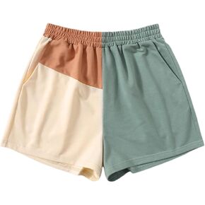 SOLY HUX Women's Casual Elastic Shorts Running High Waisted Color Block Sweat Shorts with Pockets