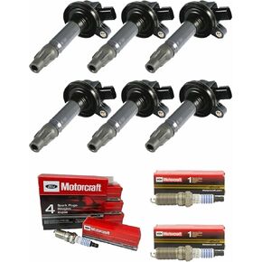 MCK 6pcs Ignition Coil Pack and Motorcraft Platinum Spark Plug Compatible with Ford Mustang Lincoln Mazda Mercury Edge F-150 Fusion MKS MKT MKX 08-16 2.7 3.7 3.5 V6 5C1652 E1053