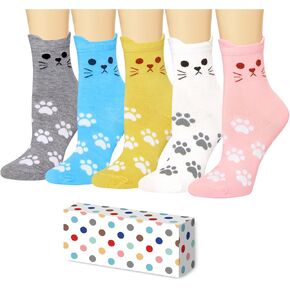 TRENSOM Funny Cat Socks for Women - Cat Cute Socks Funny Crazy Girl Gifts for Cat Lovers Teen Girls 5 Pack
