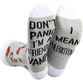 G2TUP Phlebotomist Socks Phlebotomy Technician Gift Don't Panic I'm a Friendly Vampire I Mean Phlebotomist Socks