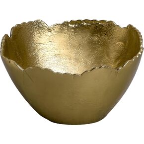 Free-Form Irregular Scalloped Edge - 7.5 x 4 Inch Textured Gold Aluminum Round Decorative Serving Bowl