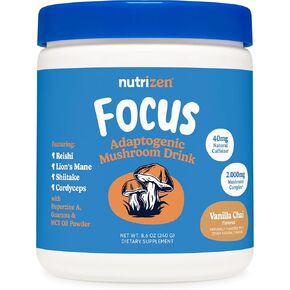 Nutricost Nutrizen AM Focus Adaptogenic Mushroom Drink (Hot Cocoa Flavored) 30 Servings - Includes Reishi, Lion's Mane, Shiitake, Cordyceps