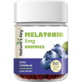 Nature's Key Melatonin Gummies for Kids & Adults, 5mg Dose Gummy with Vitamin B6, Non-GMO,Gluten-Free-Natural Blueberry Flavor 60 Count