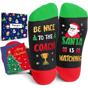 HAPPYPOP Christmas Gifts Stocking Socks For Men - Secret Santa Socks Xmas Stocking Stuffers For Him Dad Coach With Greeting Card