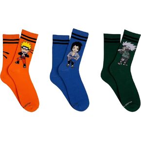 Everything Legwear Naruto Shippuden Crew Socks (3 Pair) - Naruto, Kakashi, Sasuke - One Size Fits Most
