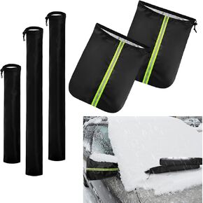 5 PCS Car Mirror Covers and Windshield Wiper Covers, Rearview Mirror Wiper Snow Covers Dust and Frost Protectors, Car Exterior Protection Accessories, Universal for Most Cars (Black)