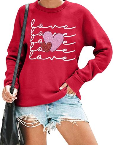JINTING Valentine's Day Sweatshirt For Women Heart Sequin Pullover Love Season Hoodie Crewneck Long Sleeve Tops in Kuwait