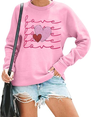 JINTING Valentine's Day Sweatshirt For Women Heart Sequin Pullover Love Season Hoodie Crewneck Long Sleeve Tops in Kuwait