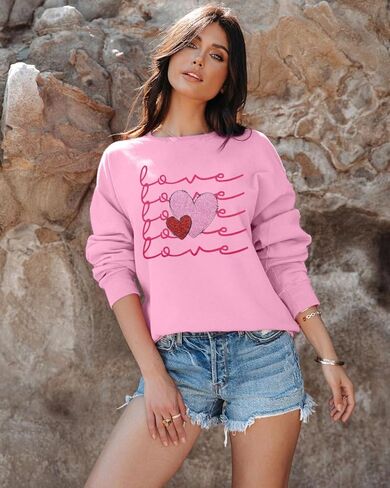JINTING Valentine's Day Sweatshirt For Women Heart Sequin Pullover Love Season Hoodie Crewneck Long Sleeve Tops in Kuwait