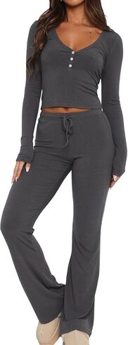Lounge Sets For Women: 2 Piece Pajamas Outfit Loungewear Fall 2024 Pjs Long Sleeve Crop Tops Sweatpants Tracksuit in Saudi Arabia