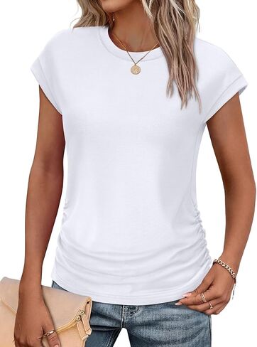 Sampeel Womens Summer Tops Trendy 2026 Ruched Cap Short Sleeve Tshirts Shirts Crew Neck T Shirts Fashion in Saudi Arabia