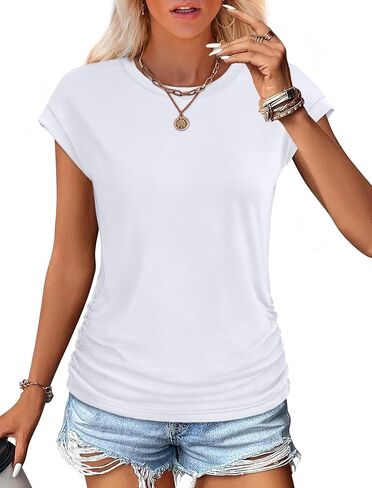 Sampeel Womens Summer Tops Trendy 2026 Ruched Cap Short Sleeve Tshirts Shirts Crew Neck T Shirts Fashion in Saudi Arabia