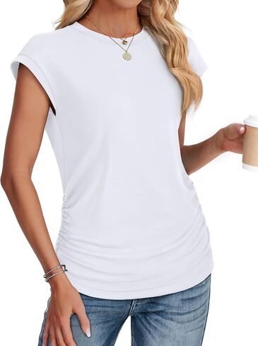 Sampeel Womens Summer Tops Trendy 2026 Ruched Cap Short Sleeve Tshirts Shirts Crew Neck T Shirts Fashion in Saudi Arabia