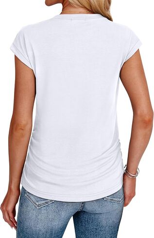 Sampeel Womens Summer Tops Trendy 2026 Ruched Cap Short Sleeve Tshirts Shirts Crew Neck T Shirts Fashion in Saudi Arabia