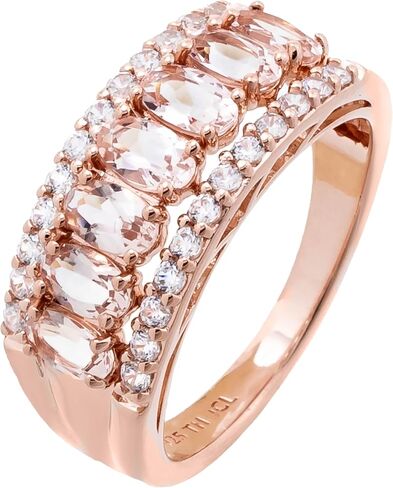 1 Ct Sterling Silver Oval Shape Pink Morganite with White Zircon Rose Gold Plated Band Ring Size 5-10 in Saudi Arabia