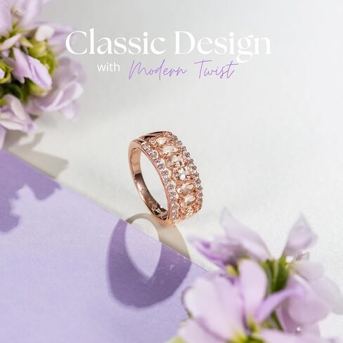 1 Ct Sterling Silver Oval Shape Pink Morganite with White Zircon Rose Gold Plated Band Ring Size 5-10 in Saudi Arabia