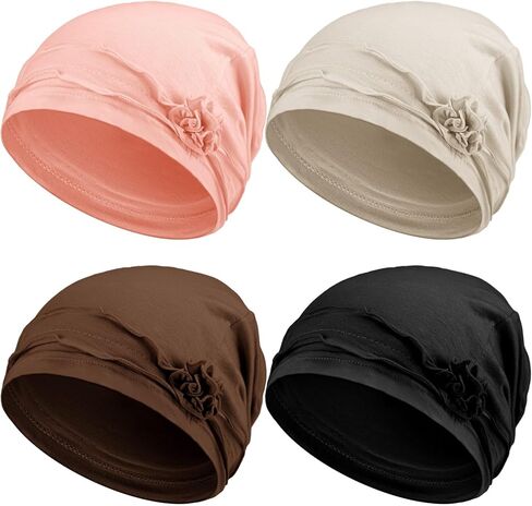 Geyoga 4 Pcs Chemo Hear for Women Cancer Caps Headcovers Headwrap Soft Flower Turban Hats for Women in Saudi Arabia