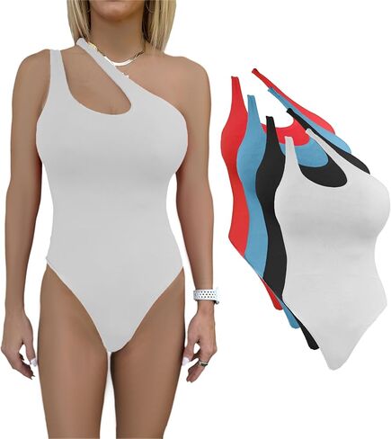 Women's Butter Soft Trendy One Shoulder Sleeveless Sexy Shapewear Bodysuit Tops in Kuwait