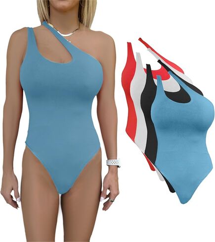 Women's Butter Soft Trendy One Shoulder Sleeveless Sexy Shapewear Bodysuit Tops in Kuwait