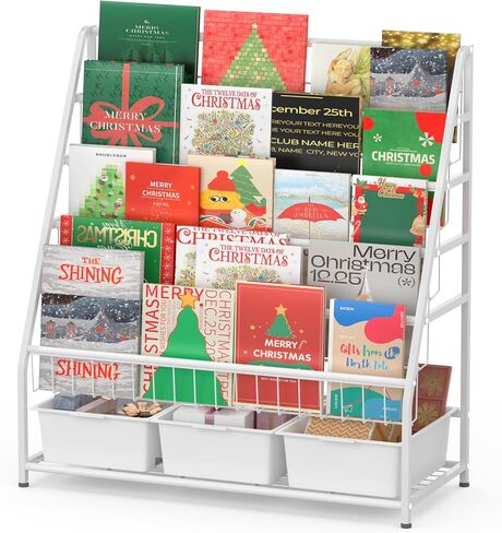 JAQ Kids Bookshelf for Toddlers, 4-Tier Toddler Bookshelf, Forward Facing Kids Book Shelf, Metal Book Display Shelf for Nursery, Playroom & Classroom, Sling Bookshelf for Small Spaces, White, 24.8" in Saudi Arabia