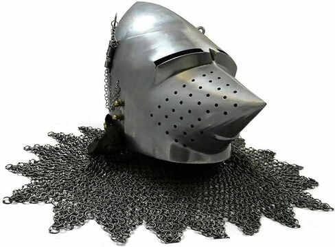 Medieval Steel Hounskull Collection Bascinet Visor Helmet with Chainmail - 18 Gauge Klappvisor Battle Silver Medieval Helmet LARP SCA Armour Fully Wearable for Adult Halloween Costume in Saudi Arabia