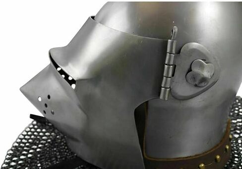 Medieval Steel Hounskull Collection Bascinet Visor Helmet with Chainmail - 18 Gauge Klappvisor Battle Silver Medieval Helmet LARP SCA Armour Fully Wearable for Adult Halloween Costume in Saudi Arabia