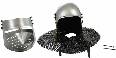 Medieval Steel Hounskull Collection Bascinet Visor Helmet with Chainmail - 18 Gauge Klappvisor Battle Silver Medieval Helmet LARP SCA Armour Fully Wearable for Adult Halloween Costume in Saudi Arabia