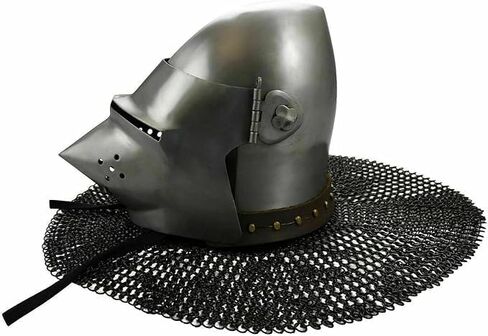 Medieval Steel Hounskull Collection Bascinet Visor Helmet with Chainmail - 18 Gauge Klappvisor Battle Silver Medieval Helmet LARP SCA Armour Fully Wearable for Adult Halloween Costume in Saudi Arabia