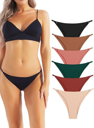 Women's String Bikini Briefs Soft and Seamless Women's Strap Bikini Panties Comfortable Low-Rise Underwear 6 Pack in Kuwait