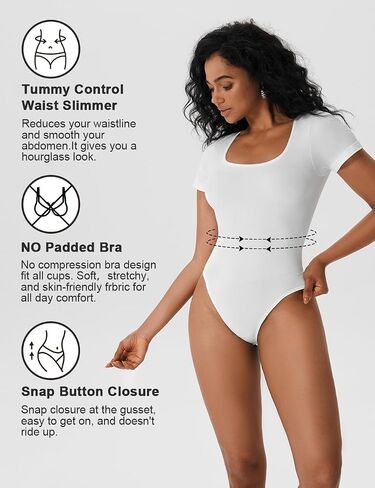 MOVWIN Women’s Bodysuit Tummy Control Seamless Short Sleeve Body Suit Shapewear Thong Square Neck Body Sculpting Shaper in Saudi Arabia