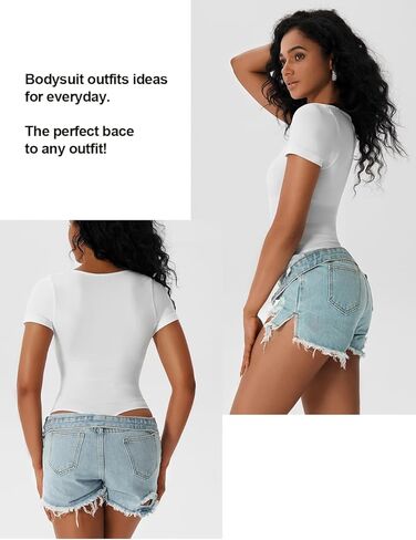 MOVWIN Women’s Bodysuit Tummy Control Seamless Short Sleeve Body Suit Shapewear Thong Square Neck Body Sculpting Shaper in Saudi Arabia