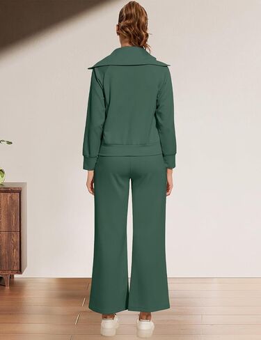 FANCYINN Women 2 Piece Outfits Quarter Zip Knit Top Wide Leg Sweatpants Matching Set Oversized Casual Lapel Sweatsuit in Saudi Arabia