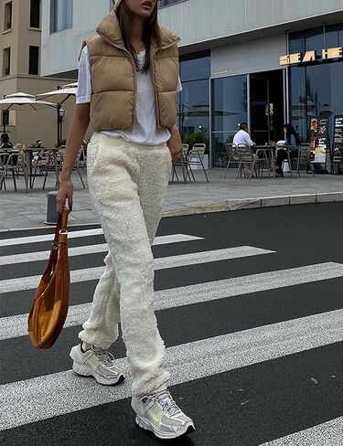 Zontroldy Womens Cropped Puffer Vest Padded Down Stand Collar Zip Lightweight Sleeveless Outwear Gilet Jacket Waistcoat in Saudi Arabia