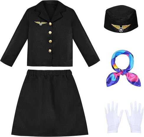Stewardess Costume Set for Girls Flight Attendant Costume for Kids’ 100 Days of School Halloween Party Dress Up in Saudi Arabia