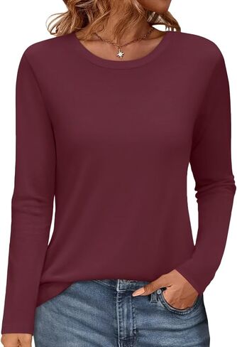 Womens Long Sleeve Round Neck Shirts Casual Basic Tops Tee Shirts Fall Winter Tops 2025 in Kuwait