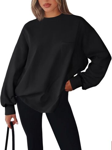 LASLULU Womens Long Sleeve T Shirts Oversized Tops Casual Fall Trendy Tee Shirts Blouses Pocket in Saudi Arabia