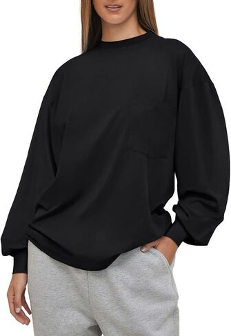 LASLULU Womens Long Sleeve T Shirts Oversized Tops Casual Fall Trendy Tee Shirts Blouses Pocket in Saudi Arabia