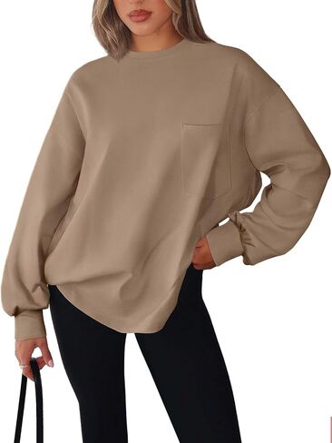 LASLULU Womens Long Sleeve T Shirts Oversized Tops Casual Fall Trendy Tee Shirts Blouses Pocket in Saudi Arabia