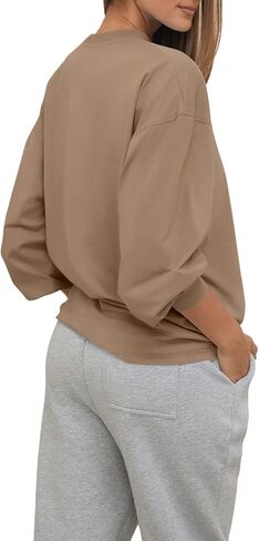 LASLULU Womens Long Sleeve T Shirts Oversized Tops Casual Fall Trendy Tee Shirts Blouses Pocket in Saudi Arabia