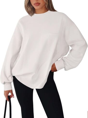 LASLULU Womens Long Sleeve T Shirts Oversized Tops Casual Fall Trendy Tee Shirts Blouses Pocket in Saudi Arabia
