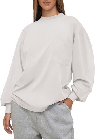 LASLULU Womens Long Sleeve T Shirts Oversized Tops Casual Fall Trendy Tee Shirts Blouses Pocket in Saudi Arabia