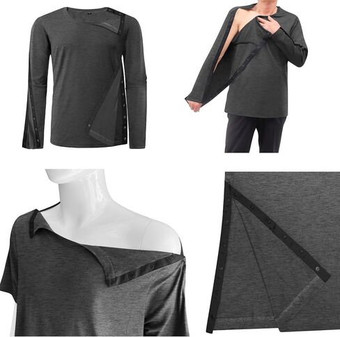Unisex Post Shoulder Surgery Recovery Shirts - Full Tear Away Snap Long Sleeve Men Chemo Port Shirts for Men Women in Kuwait