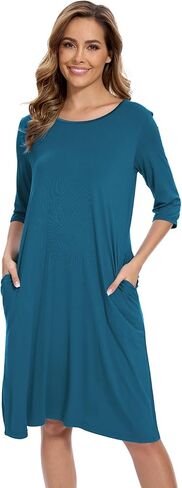 Bamboo Viscose Women's Nightgowns Half Sleeve Crew Neck Sleep Dress with Pockets in Kuwait