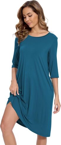 Bamboo Viscose Women's Nightgowns Half Sleeve Crew Neck Sleep Dress with Pockets in Kuwait