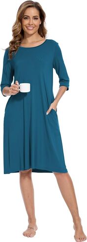 Bamboo Viscose Women's Nightgowns Half Sleeve Crew Neck Sleep Dress with Pockets in Kuwait