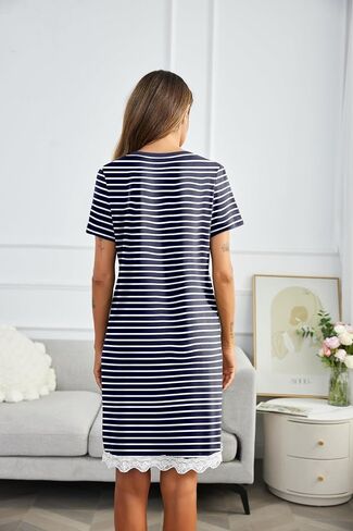 Ekouaer Women Striped Nightgowns Button Down Sleepshirts Short Sleeves Nightshirts in Saudi Arabia