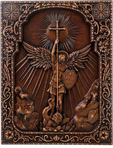 QIADGE Archangel Michael in the Cross Wall معلق خشبي منحوت ديكور المنزل لوحة حرفية شخصية فكرة هدية مسيحية (10 * 8 بوصة) in Saudi Arabia